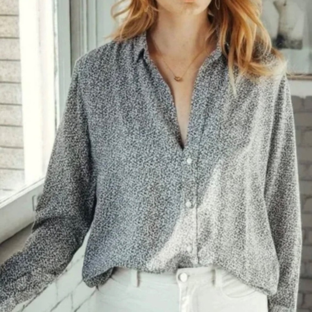 Frank & Eileen Top Eileen Ditsy Floral Modal Relaxed Button Down Shirt Small